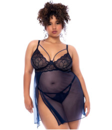 Nuisette grande taille bleu nuit et string 